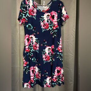 Krosis t-shirt style dress blue with floral large great condition